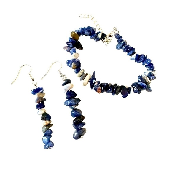 Natural Stone Handcrafted Jewelry Set Boho Bracelet Earrings - Picture 1 of 7